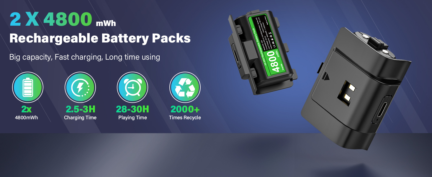 rechargeable battery pack for xbox one and xbox series controllers