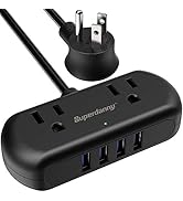Power Strip with USB, SUPERDANNY Mini Surge Protector with 2 Wide-Spaced Outlets & 4 USB Ports, 5...