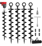 Ground Anchors Screw in, 4 Pack Spiral Trampoline Anchors with Nut and Tool Swing Set Anchors Ten...