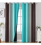 Estelar Textiler Brown and Teal Gradient Blackout Curtains for Bedroom, Ombre Thermal Insulated N...