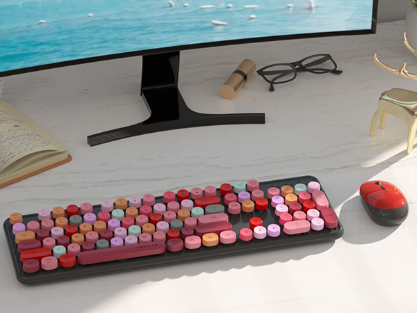 green colorful keyboard and mouse