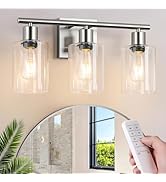 Battery Operated Wall Sconce, 3-Light Dimmable Rechargeable Vanity Light Fixture with Remote &amp; Bu...