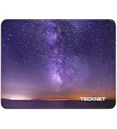 Rectangular mouse pad featuring a night sky image with purple Milky Way and stars. Orange horizon glow. Tecknet logo visible in bottom right corner.