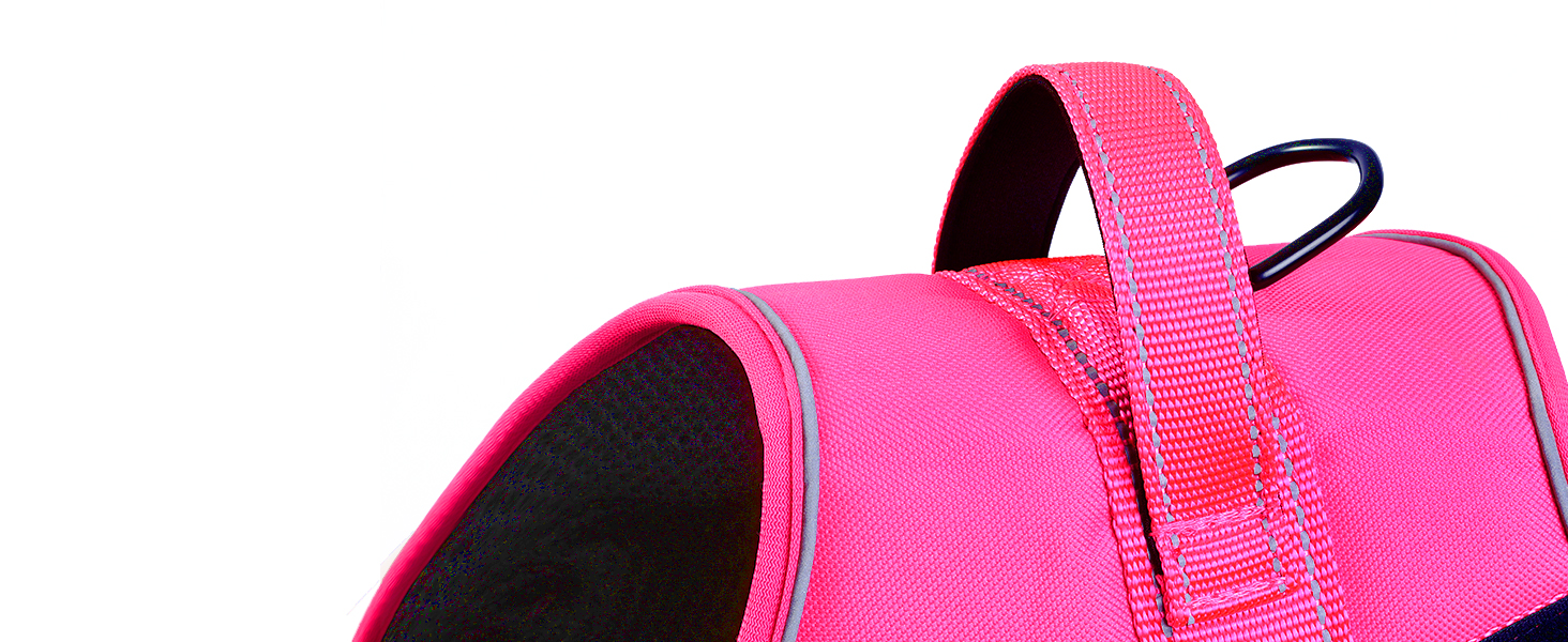 Helpful top handle and metal clip for leash attachment