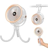 Neliangia Stroller Fan Rechargeable with 360° Rotation &amp; Digital Display, Baby Fan with 5 Speeds,...