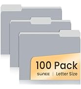 SUNEE File Folders Letter Size Gray, 100 Pack Manilla Folders 8.5 x 11 1/3-Cut Tabs, Colored File...