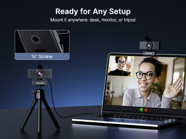 One webcam is mounted on a desk, and the other is placed on a computer.
