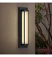 CALOKES Modern LED Outdoor Wall Sconce, 16W 3000K Black Geometric Exterior Light Fixture, Waterpr...