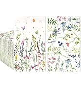 100Pcs Floral Paper Napkins, 2-Ply Disposable Wildflower Party Napkins Guest Dinner Hand Towels w...