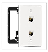 FGB 2 Pack 2 Port Ethernet Wall Plate Single Gang Ethernet Wall Plate with Mounting Bracket