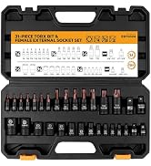 31-Piece Torx Bit Socket Set: Premium CR-V &amp; S2 Alloy Steel, Star T8-T70 &amp; E-Torx E4-E24, High To...