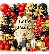 Red Black and Gold Balloons Arch Garland Kit – 131Pcs Latex Balloons with Foil Starburst Balloons...