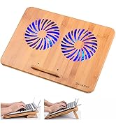 SUMISKY Laptop Stand Cooling Pad 100% Bamboo Adjustable Laptop Desk with 2 Quiet Cooling Fans Blu...