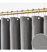 Baires Bath Grey Fabric Heavy Duty Shower Curtain -256GSM Waffle Weave Textured Shower Curtain wi...