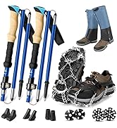 Odoland Collapsible Trekking Poles with Crampons and Leg Gaiters, 2 Pack Hiking Walking Sticks, 2...