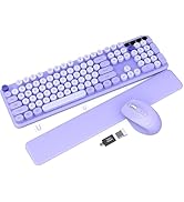 Wireless Keyboard and Mouse Combo - Cute Typewriter Keyboard with Detachable Wrist Rest, Retro Ro...