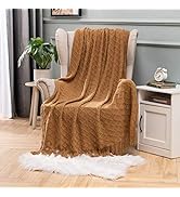 Throw Blanket for Couch Textured Knitted Blanket with Tassels Cozy Woven Boho Brown Bed Blanket f...
