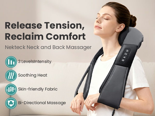 Nekteck Shiatsu Neck Massager for Pain Relief Deep Tissue with Heat