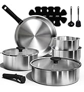 CAROTE Pots and Pans Set, Stainless Steel Cookware Set Detachable Handle, 15pcs Induction Kitchen...