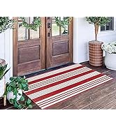 Red and White Striped Rug 24'' x 51''Outdoor Front Porch Rug Hand-Woven Machine Washable Indoor/O...