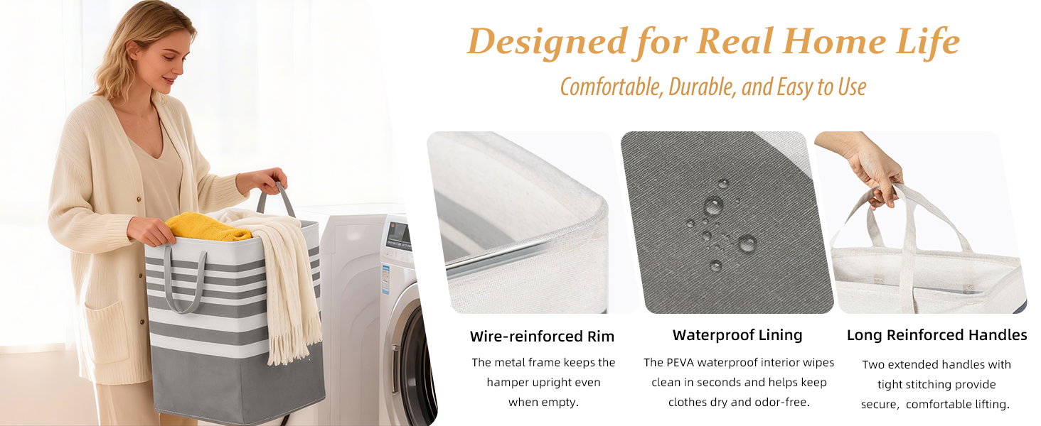 MANYOND 2 Pack Large Laundry Baskets for Dorm, Bathroom, Bedroom, Laundry Room