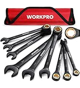 WORKPRO 9-Piece Anti-Slip Ratcheting Wrench Set, SAE 1/4"-3/4", 72-Tooth, Cr-V, Black Ratchet Com...