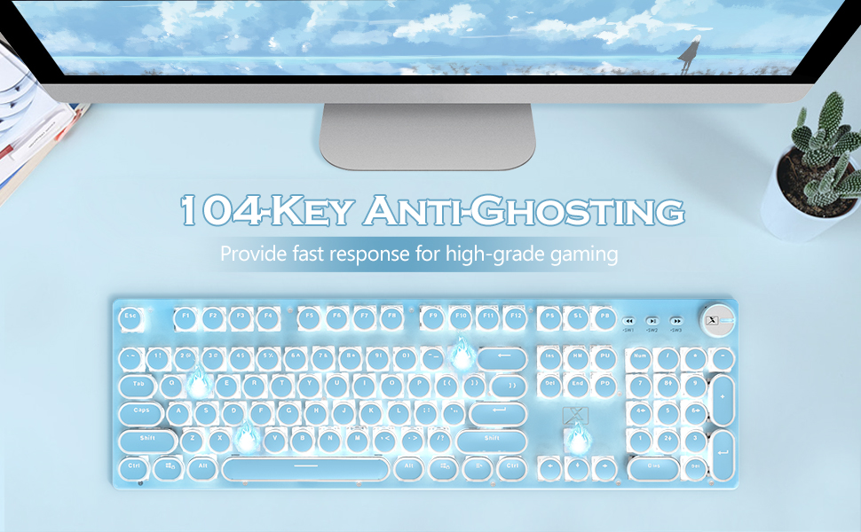 All Full 104-Key Anti-ghosting Keyboard, Typewriter-Style Vintage Design