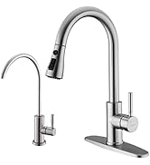 WEWE Single Handle High Arc Brushed Nickel Pull Out Kitchen Faucet,Single Level Stainless Steel K...