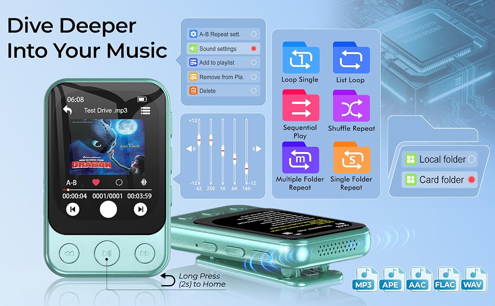 Clip MP3 Player with Bluetooth for Running, Jogging, Cycling, Gym, Travel, Outdoor Activities OTG