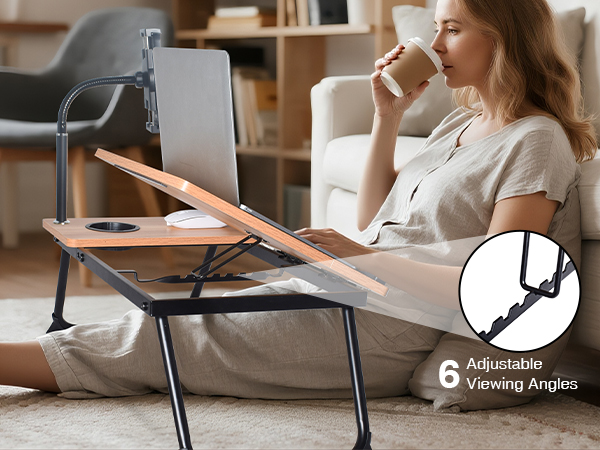 Laptop Bed Stand with Gooseneck Tablet Holder Mount, Foldable Laptop Desk for Bed, Sofa