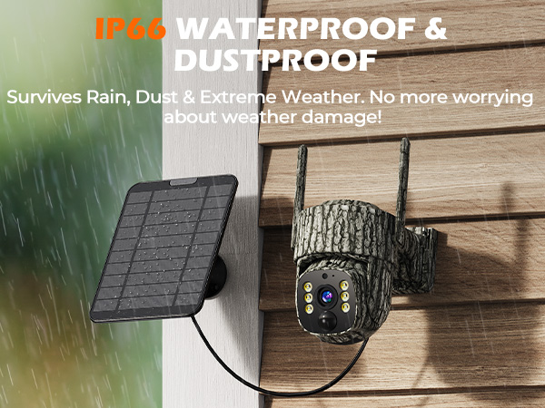 IP66 waterproof solar trail camera works reliably in rain, dust, and extreme outdoor weather