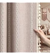XOGUIBO Light Brown Boho Blackout Curtains 2 Panels 84 Inch for Living Room Bedroom, Linen Textur...