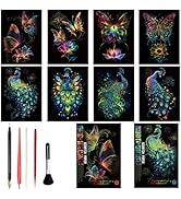 Grid display of colorful butterfly and floral art illustrations against black backgrounds, showing various artistic design variations.