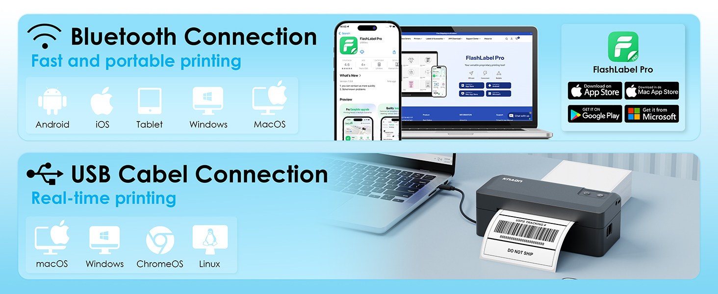 Bluetooth Thermal Shipping Label Printer, 4x6 Wireless Thermal Address Label