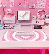 Pink Love Heart RGB Gaming Mouse Pad 31.5x12 Inch PC XL Large Extended Glowing Led Light Up Cool ...