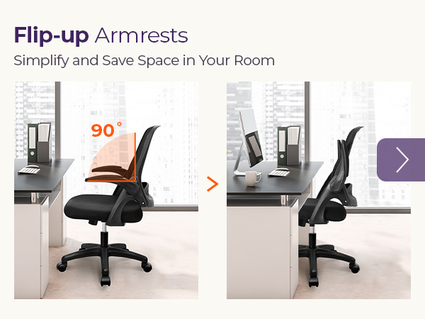 Space-Saving Chair with Flip-Up Armrests