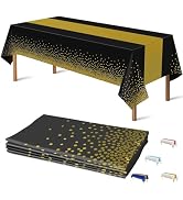 OHOME 4 Pack Disposable Plastic Table Cloths for Parties,Black and Gold Table Covers for 50th 60t...