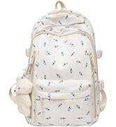 MININAI Cute Floral Printed Backpack for Women Preppy Kawaii Aesthetic Laptop Bookbag Coquette Wo...
