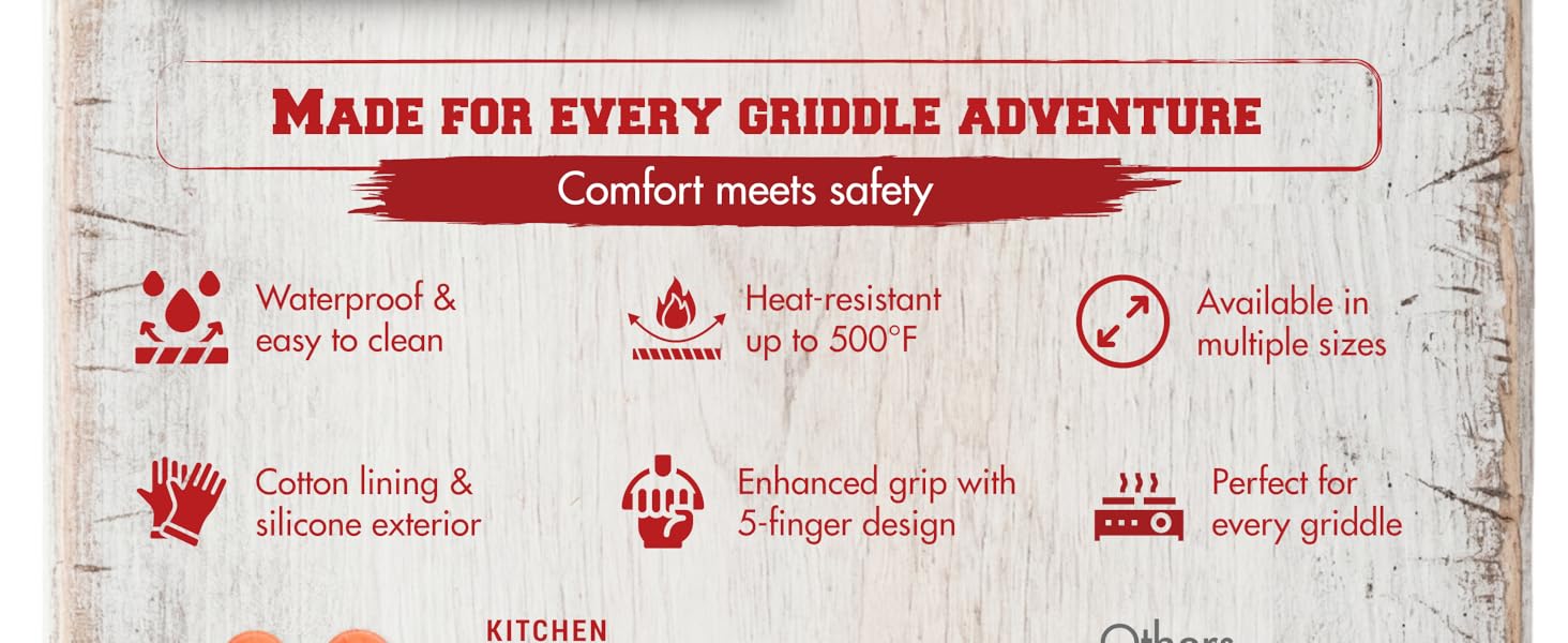 KITCHEN PERFECTION Silicone Oven &amp;amp; Griddle Gloves -Extreme Heat Resistant BBQ