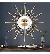Lafocuse 23 Inch Metal Gold Starburst Wall Clock, Large Mid Century Modern Wall Clocks, Art Deco ...