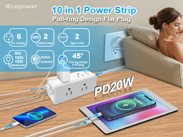 surge protector power strip extension cord with multiple outlets outlet extender