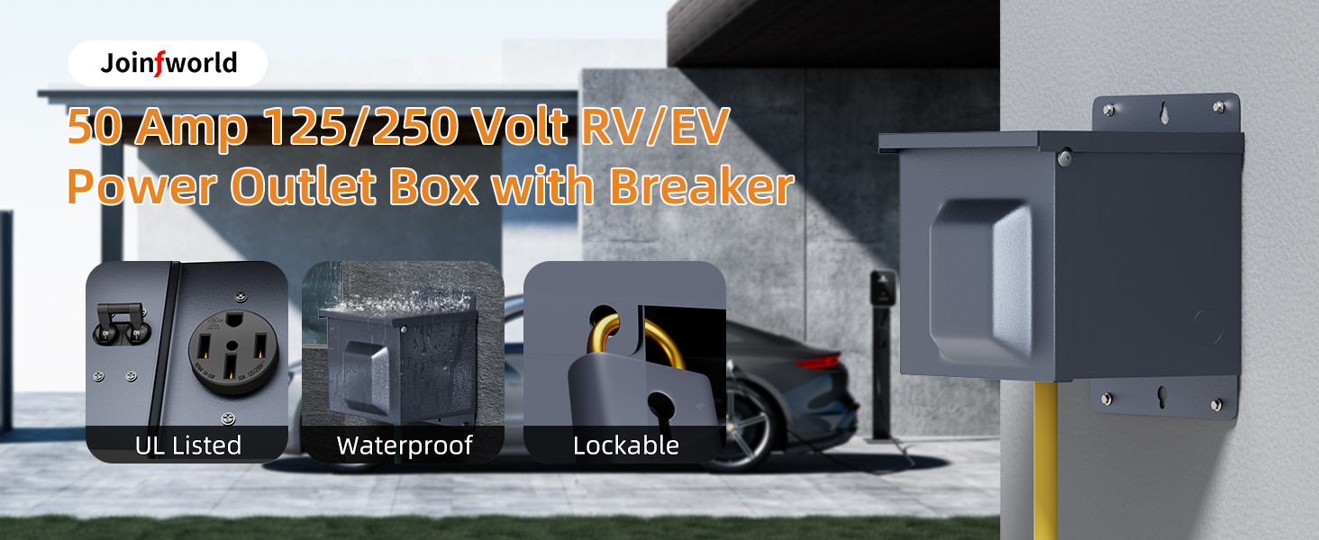 50 Amp RV Power Outlet Box with Breaker Weatherproof 125/250V UL Listed NEMA 14-50R RV Receptacle