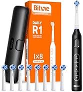 Bitvae R1 Rotating Electric Toothbrush with 8 Brush Heads for Adults and Kids, 60-Day Battery Lif...