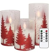 DRomance Christmas Tree Glass Flameless Candles with Remote Timer Battery Operated Real Wax 3D Wi...
