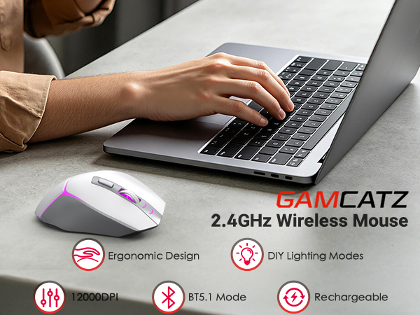 2.4G white gaming wireless mouse