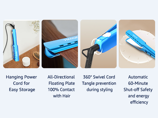7MAGIC Hair Straightener with Floating Plate, 360° Swivel Cord &amp; Auto Shut-Off Safety