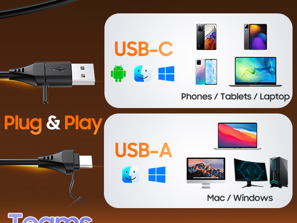 computer headset with microphone USB-C&amp;USB-A plug&amp;play wired headset for Computer Laptop PC 