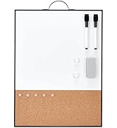 TSJ OFFICE Small Whiteboard Cork-Board - 16" X 12" Portable Aluminum Black Framed Magnetic Dry Er...
