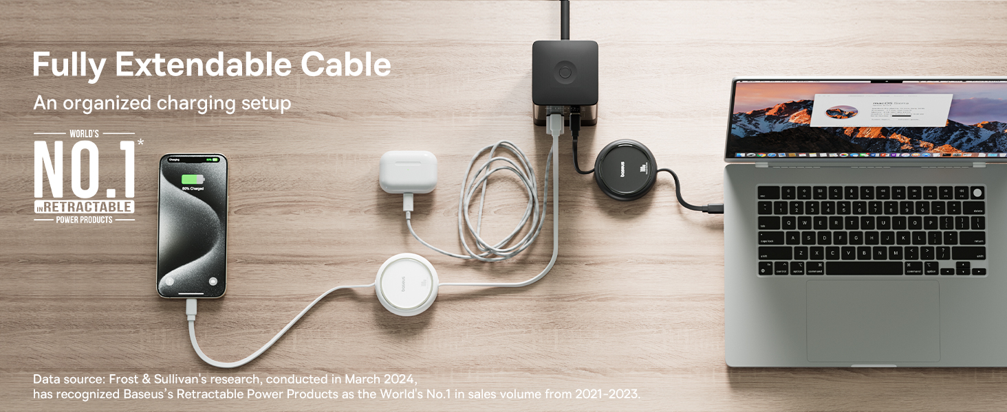Mini 100W Retractable USB C to USB C Charging Cable