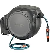 GARDENA 8055 - 100 Foot Wall Mounted Retractable Reel with Hose Guide, Automatic retraction for e...